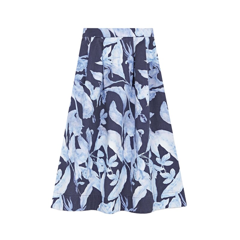 圣迪奥女装碎花气质松紧拼接高腰压褶晕染A字伞裙S23481102