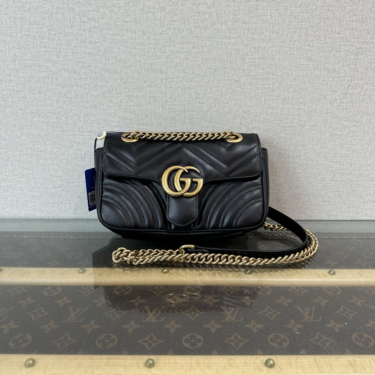 95新 GUCCI/古驰 marmont22黑金链条单肩斜挎包 21209