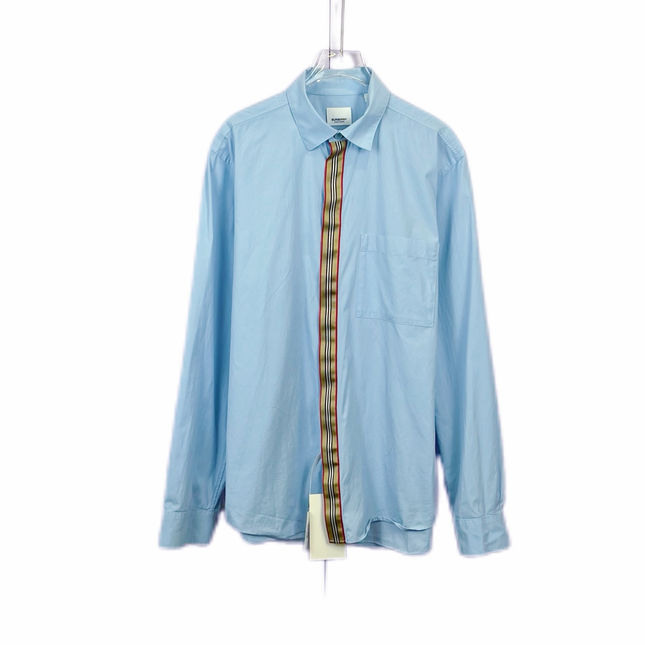 99新 BURBERRY/博柏利 011880 条纹装饰单排扣长袖衬衫 M码