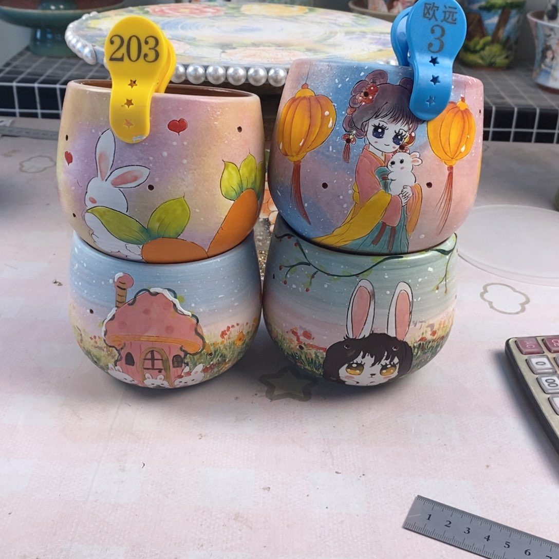 紫砂花盆魚****憶红陶手绘花盆