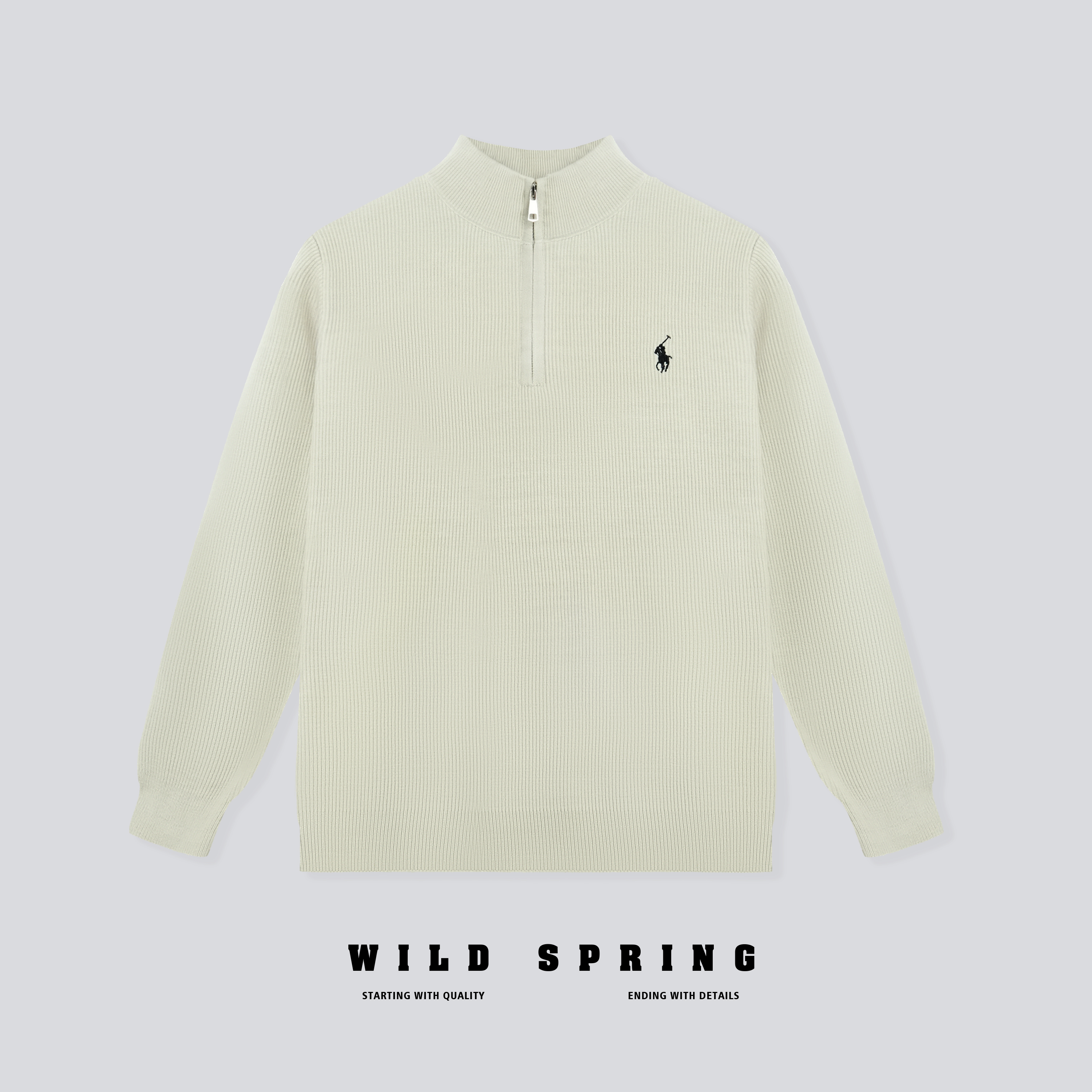 WILD SPRING品牌 春秋刺绣半开拉链针织衫秋冬日常百搭毛衣 7103#