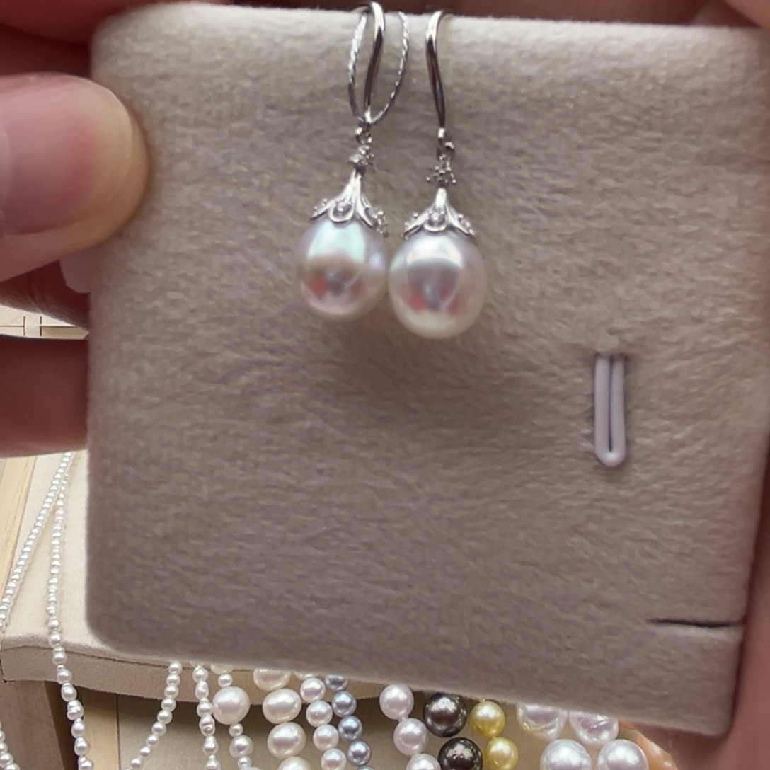 银S925镶嵌耳饰海水珍珠9.1mm澳白18号链接