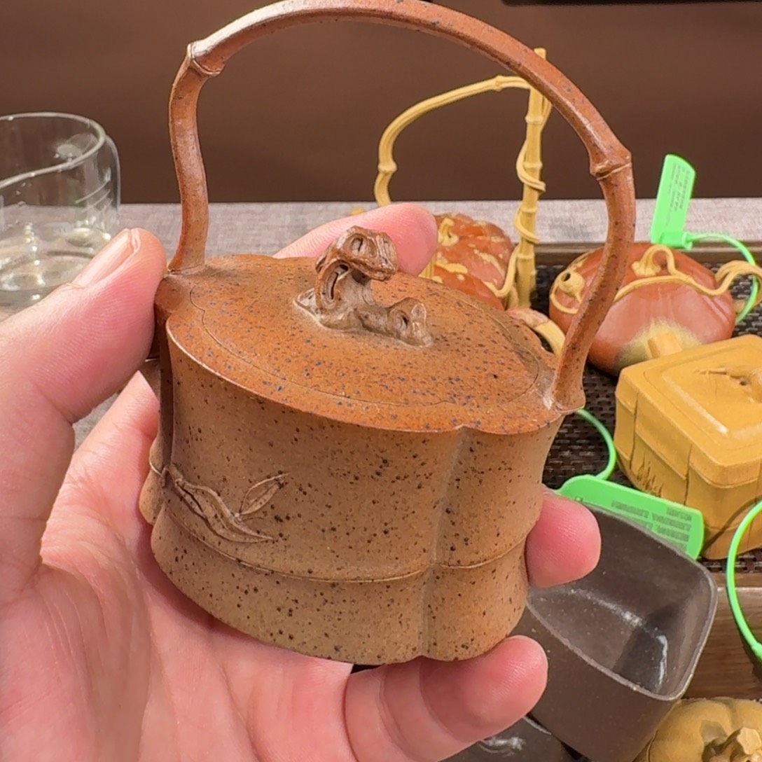 云***去茶壶紫砂竹节提梁