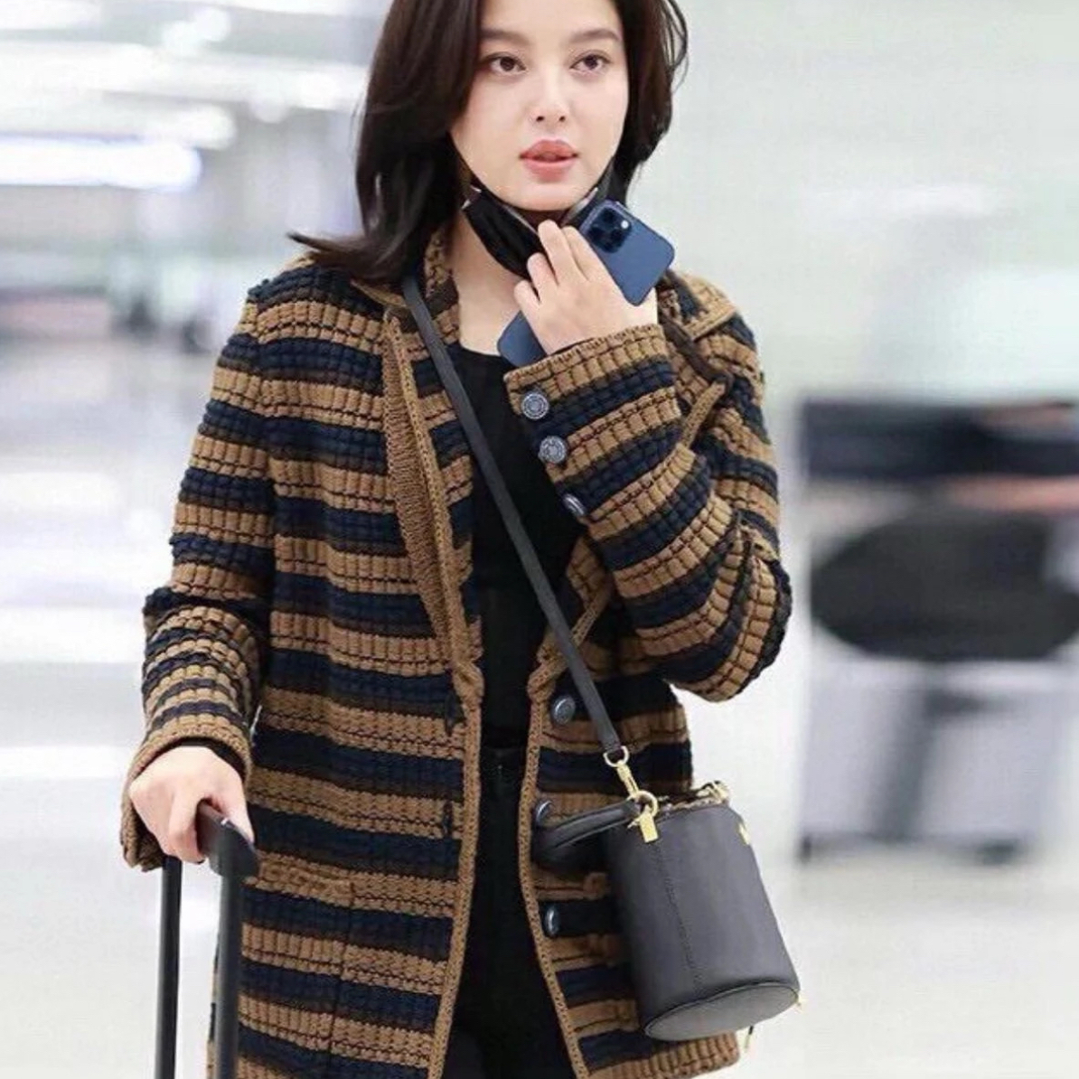 99新 Chanel/香奈儿 咖色条纹外套34码