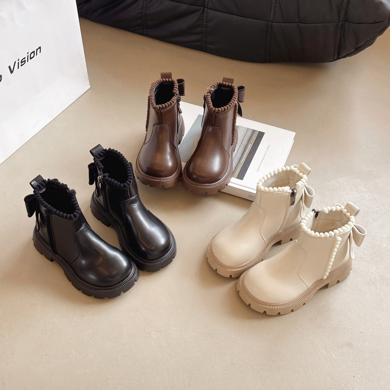 女童短靴ABC公主马丁靴2025秋季新款儿童英伦加绒保暖棕色单靴短