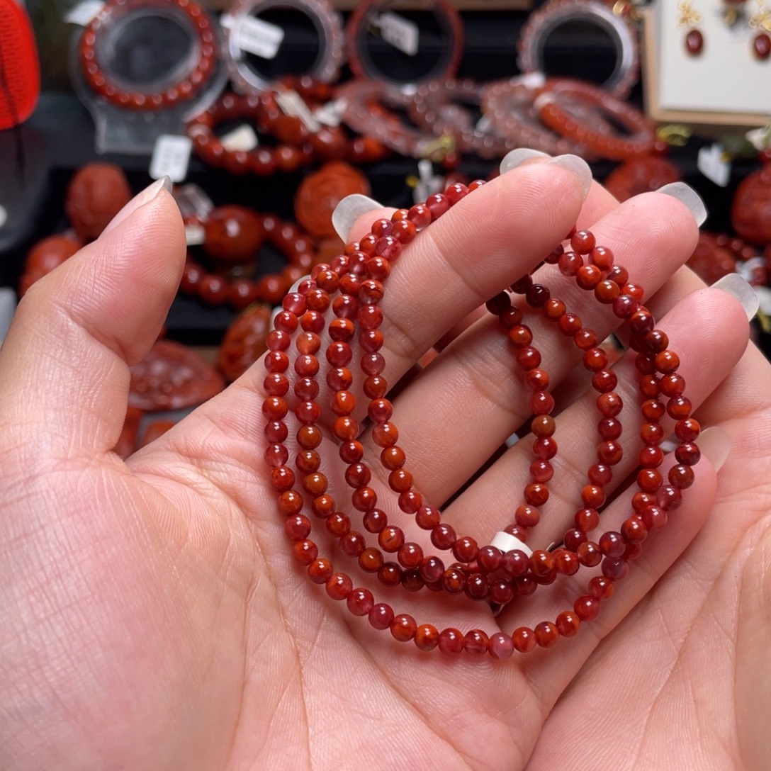 明***风南红玛瑙未镶嵌4mm牛血红多圈