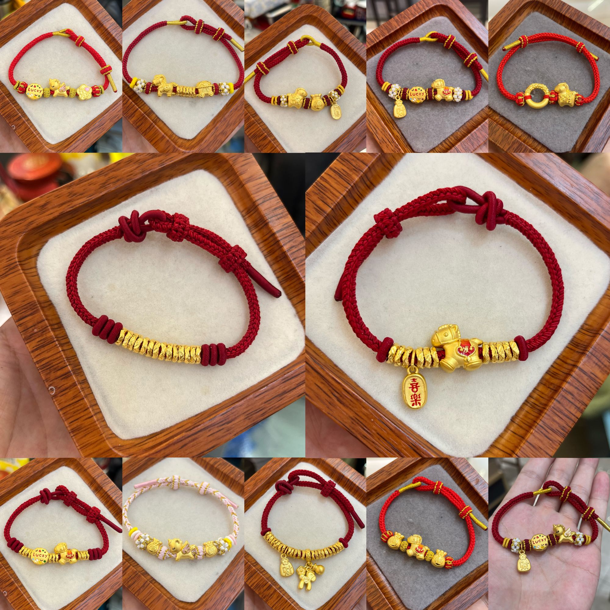 足金999马年转运珠DIY搭配黄金编绳小马红绳手链
