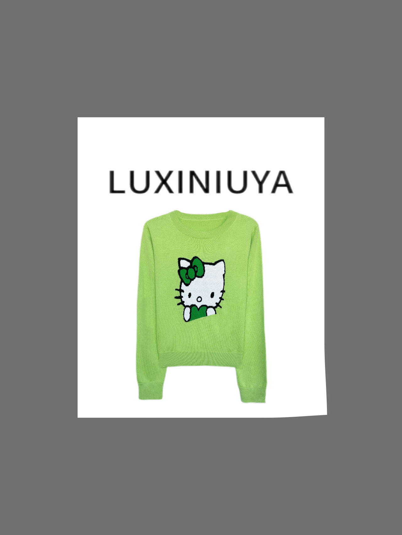 【LUXINIUYA】春日kt猫 新款卡通kt猫图案减龄慵懒羊毛上衣#QDS309