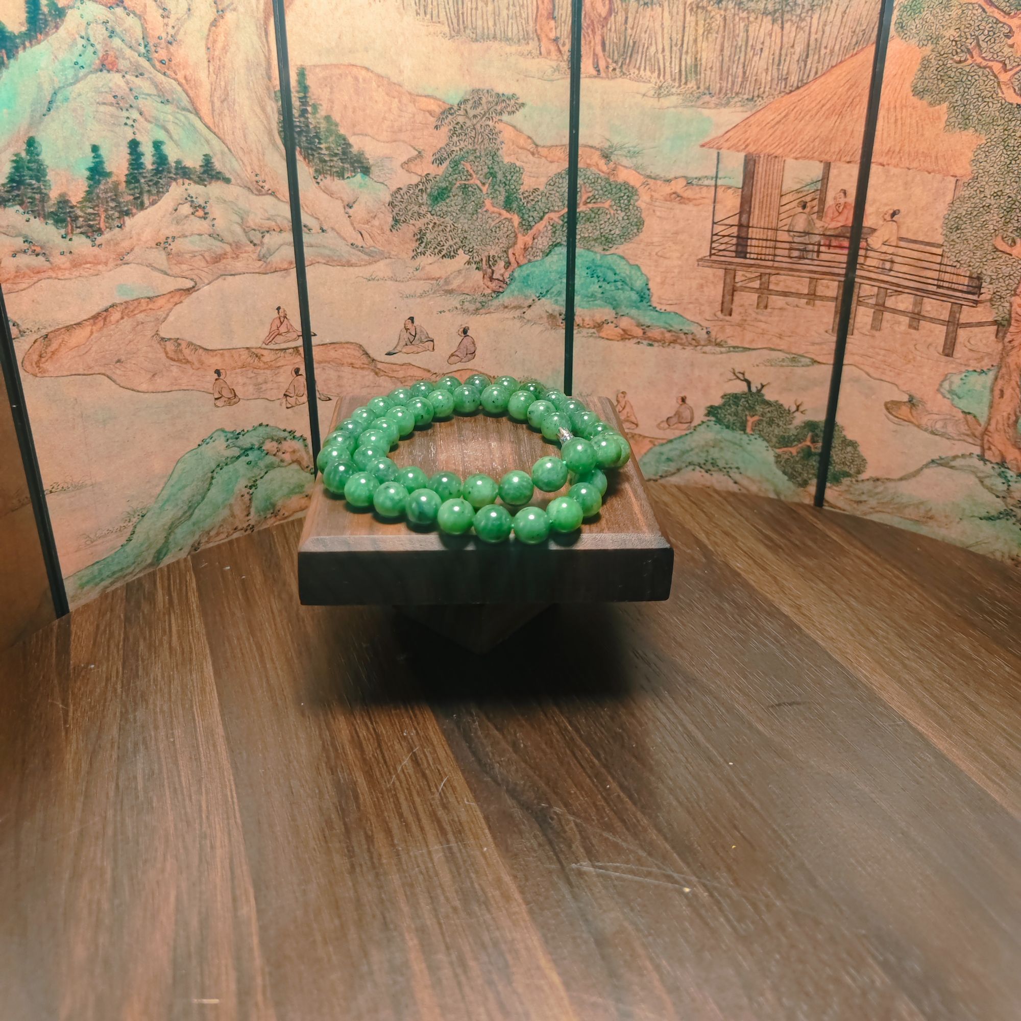 I和田玉碧玉圆珠项链（卡10）1250
