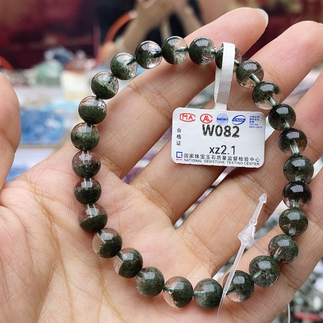 水晶手链未镶嵌绿幽灵聚宝盆手链7m+ W082