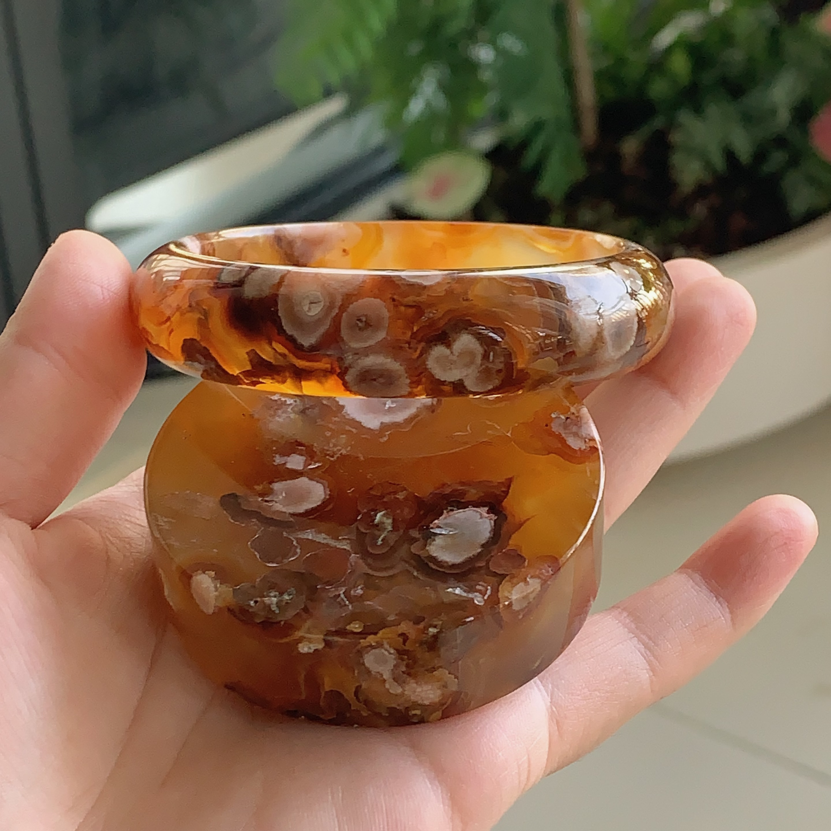 60.0 | 油画风大花焦糖蜜桃妖艳樱花玛瑙手镯正圈套装