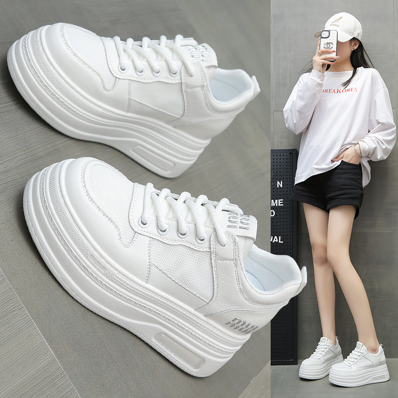 8CM网面厚底小白鞋女新款春夏季百搭爆款时尚休闲鞋女女士运动鞋