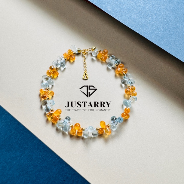 JUSTARRY【文珊】18k金天然海蓝宝芬达水滴手链百搭（定位扣非18k金）