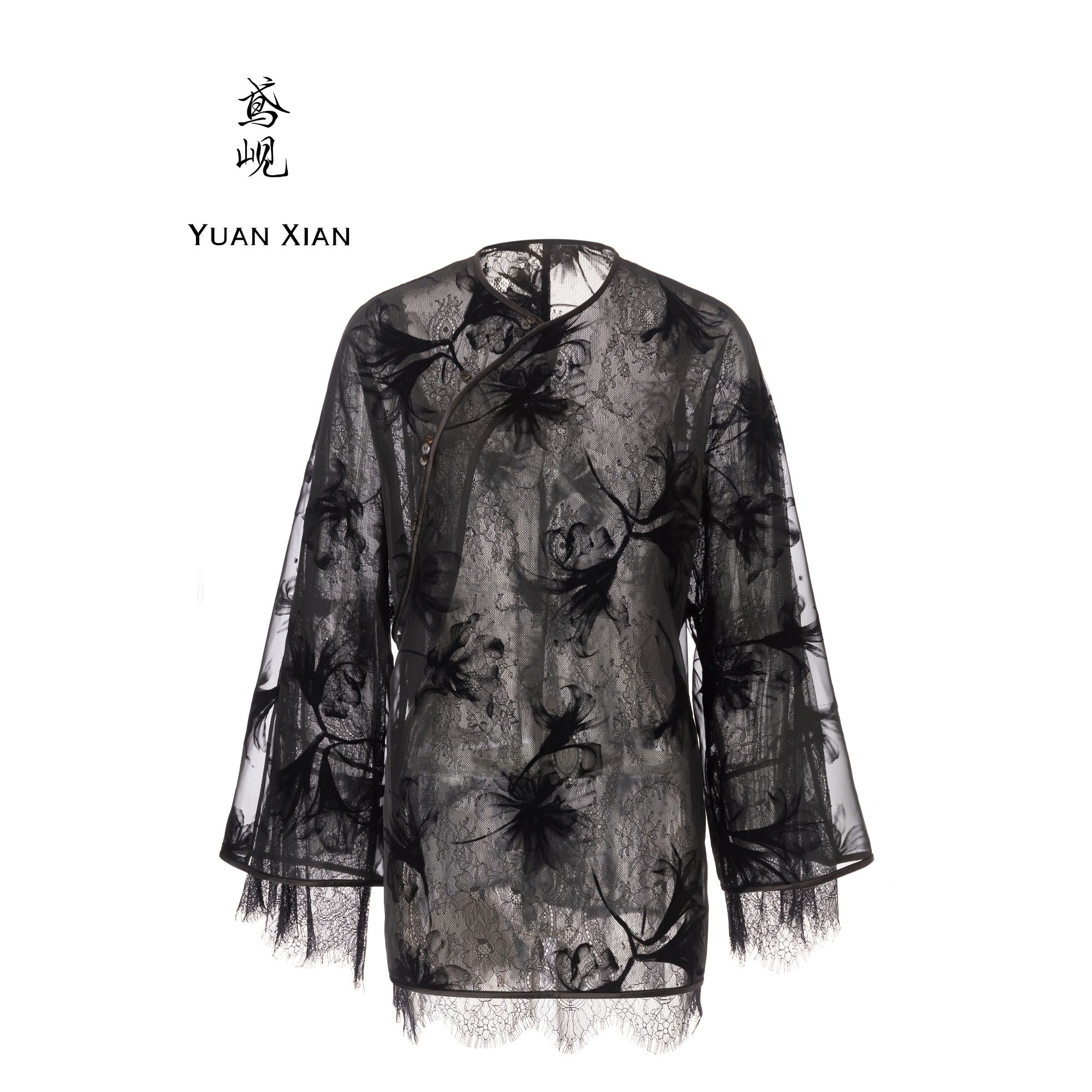 董赫和Echo x 【鸢岘】花弄影-双面植绒假两件蕾丝上衣  YX05010203