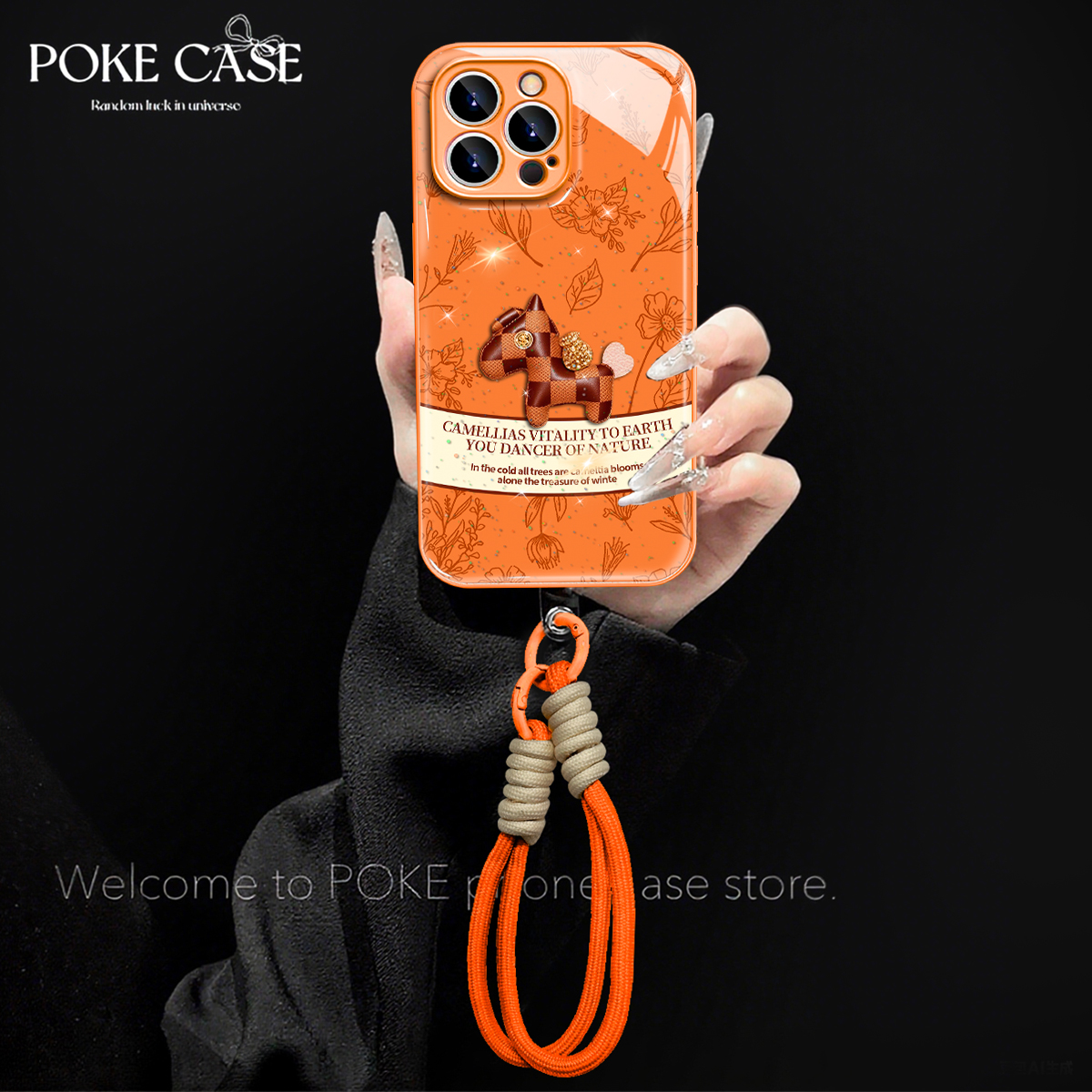 金属漆橙色水凝壳橘棕萌马适用苹果17华为vivo小米oppo手链手机壳