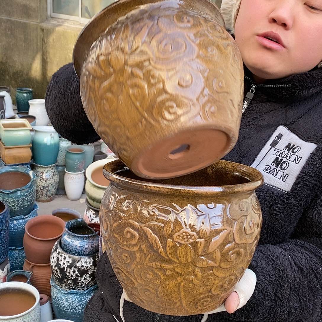 紫砂花盆瑕疵口20高16瑕疵