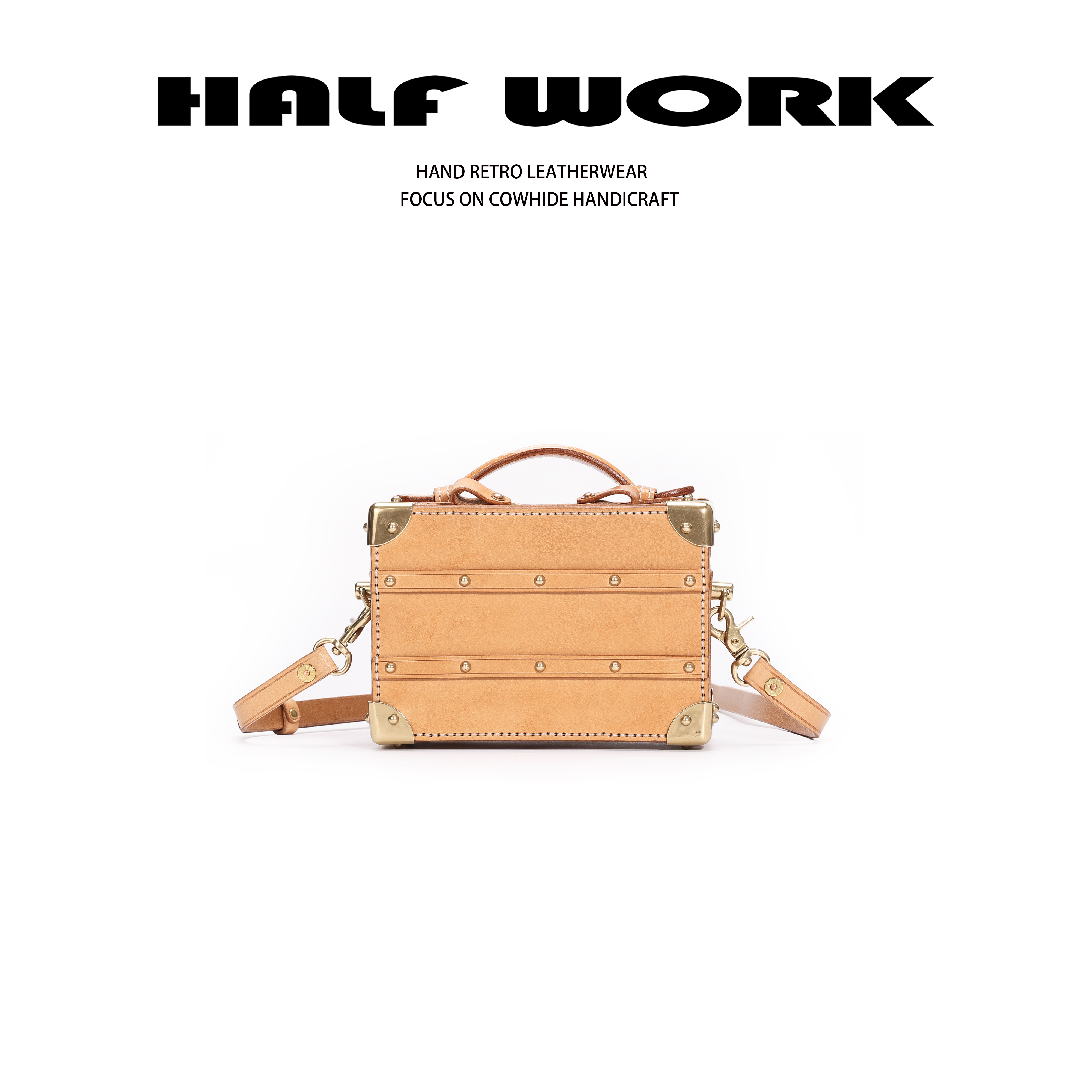 HALF WORK/伴工  头层油蜡牛皮手工缝制个性复古箱子包KB-2699