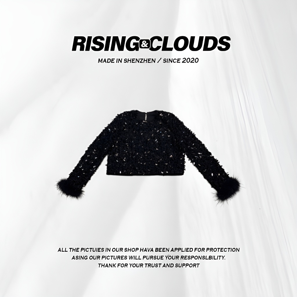 RISING&CLOUDS莎莎【小煤炭】深圳南油拼接袖珠片衫显瘦上衣120460