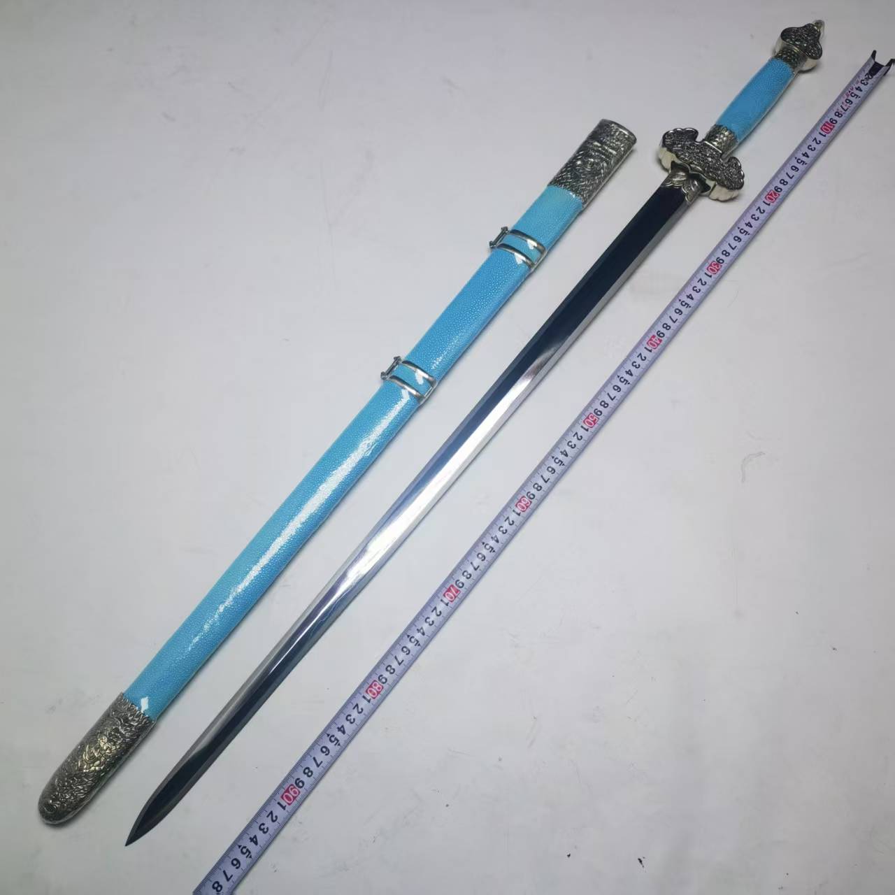 [九剑堂]牡丹剑白铜鱼皮毛铁夹钢仿古锻造收藏一体龙骨未开刃