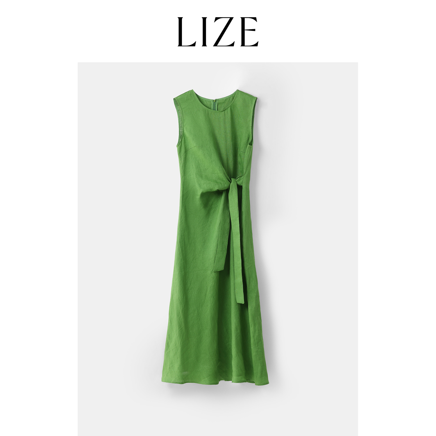LIZE「绿光森林」精纺100亚麻.法式背心连衣裙
