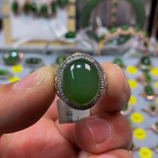 和田玉（碧玉）戒指银S925镶嵌