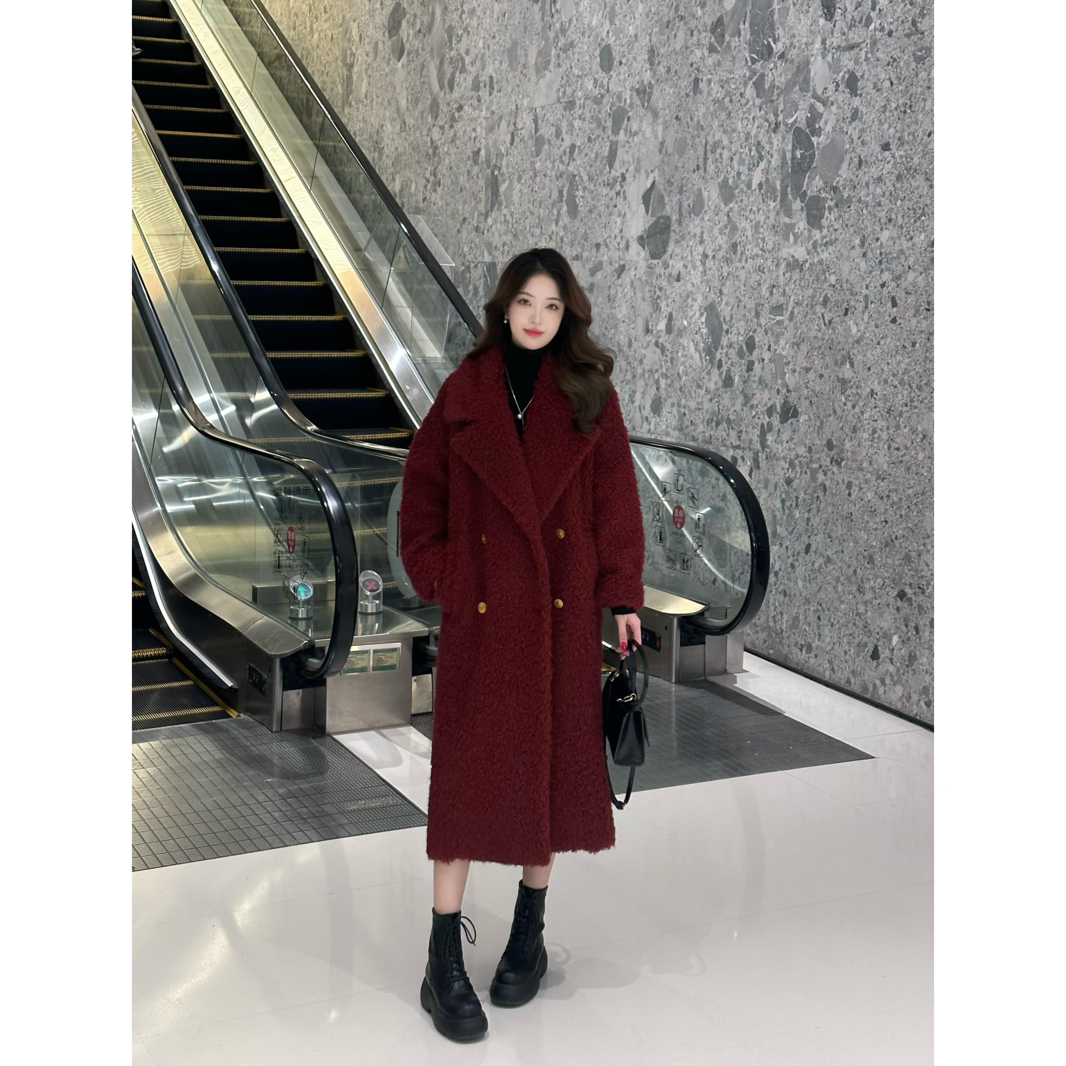 【大只定制】芬兰雪夜 秋冬新款时尚气质显瘦中长款大衣4DWJJ7992