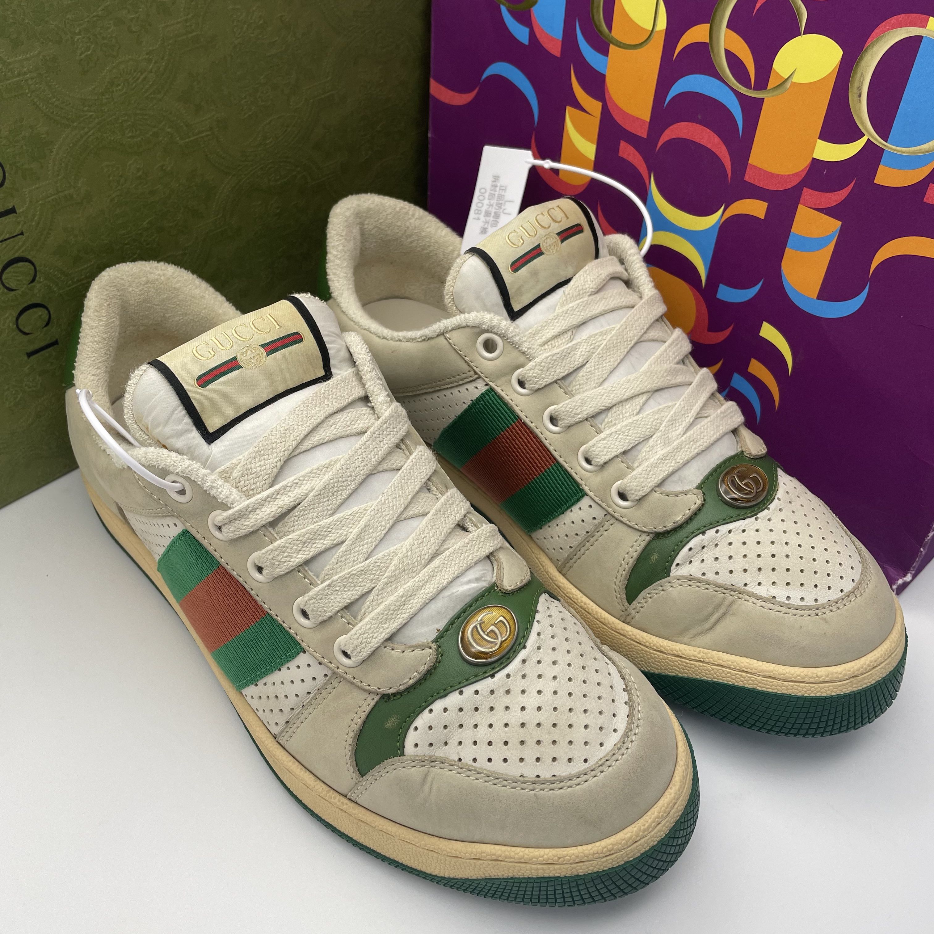 95新 GUCCI/古驰 /39欧码/男款 红绿织物透气孔经典时尚脏脏鞋