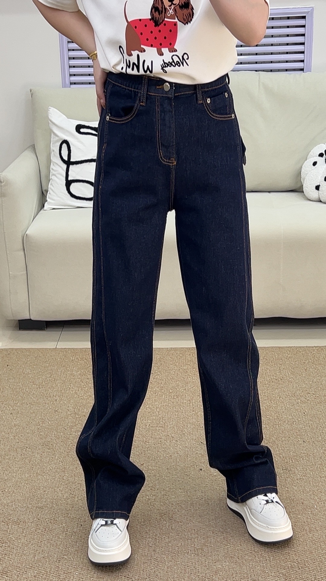 {莹莹推荐}8886冬季大码女装百搭丹宁色窄版直筒裤