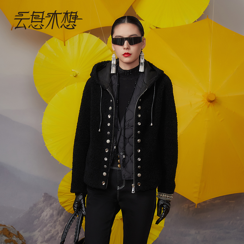 Ysimo-X云思木想 流光梦雅 手工钉扣连帽100绵羊毛毛呢外套 12578