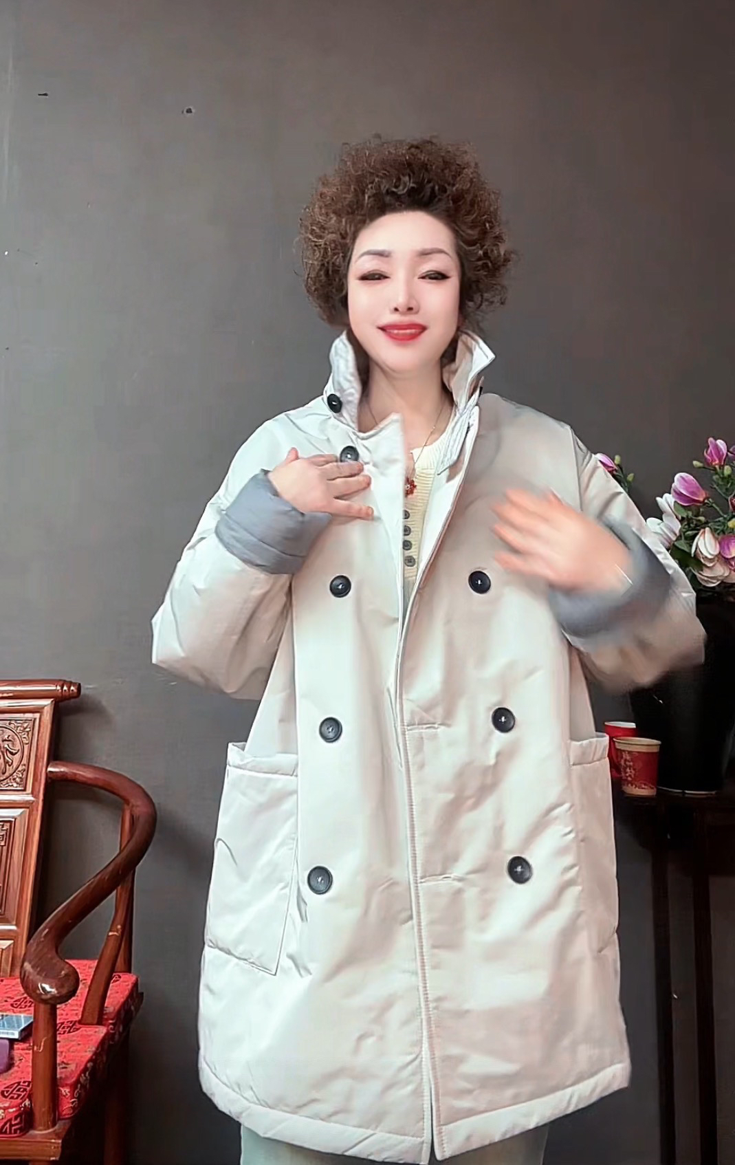 三姐家口袋中长款秋季休闲风拼接短外套百搭冬季棉衣情侣