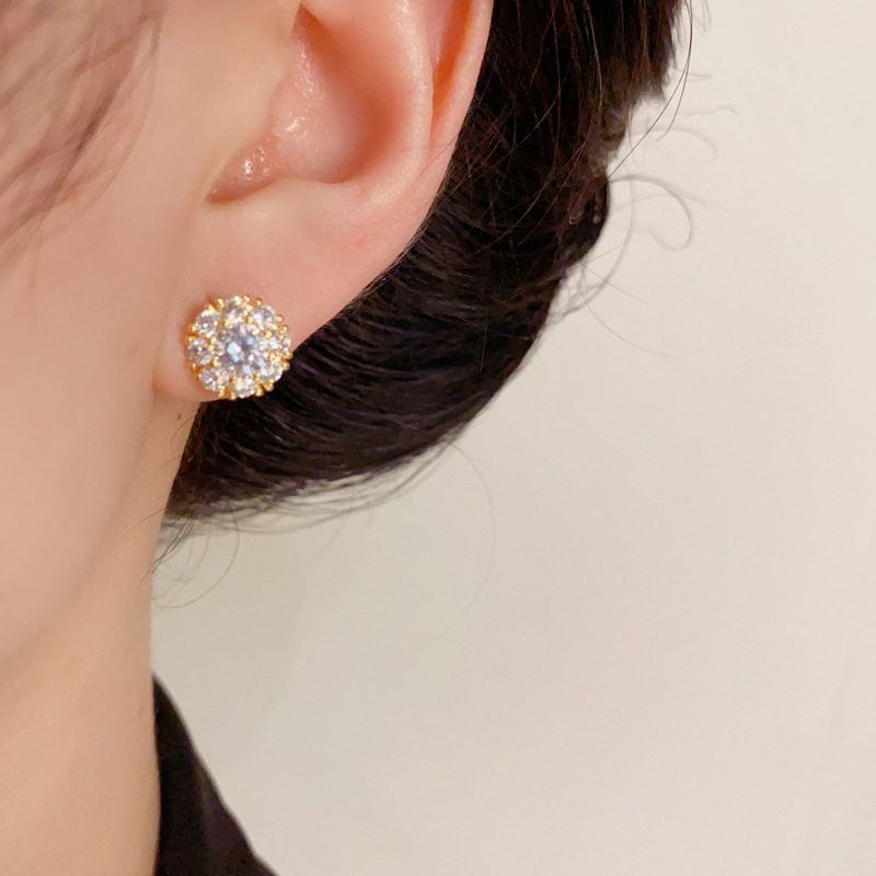 锌合金锆石耳饰 s925银针精致旋转锆石圆形耳钉女气质时尚高级