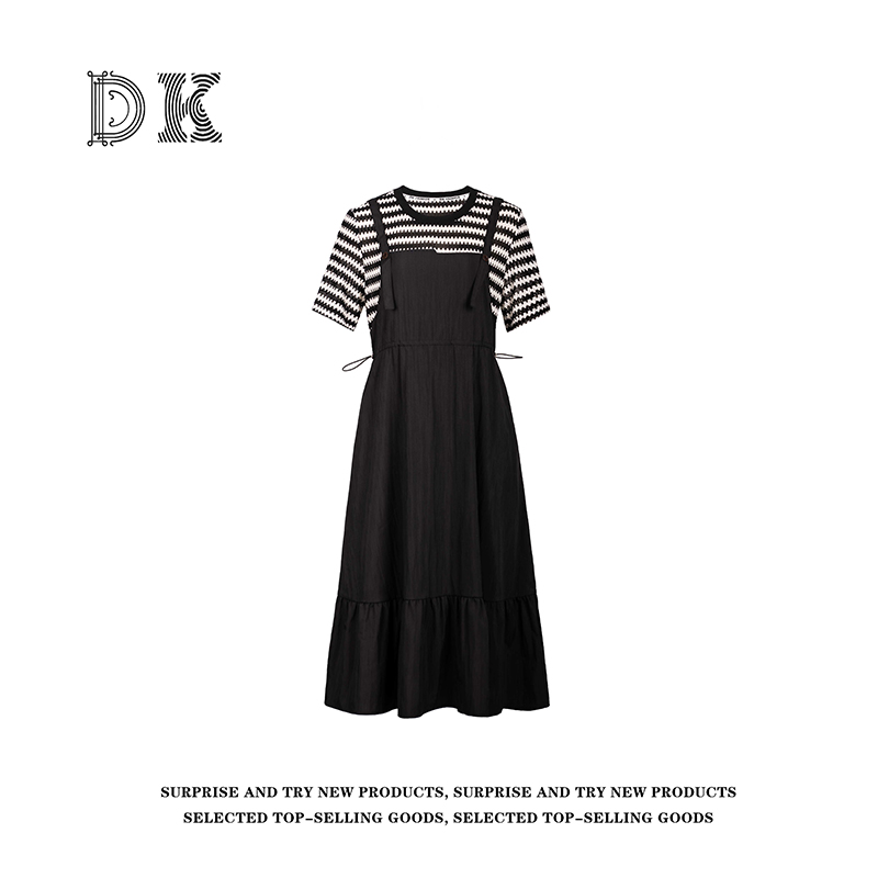 DK 2025夏季 女装设计感条纹假两件连衣裙收腰休闲长裙 69333