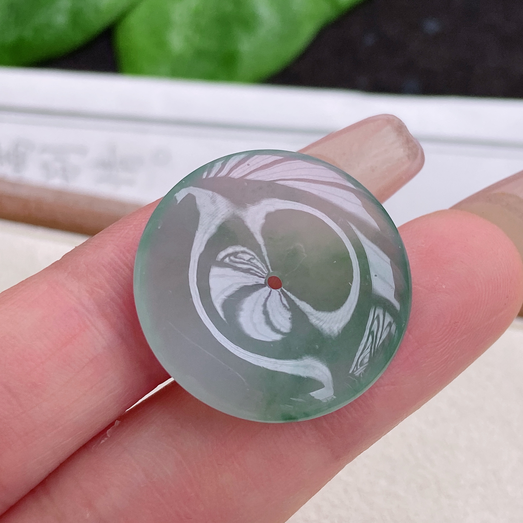 天然翡翠A货冰糯种水润飘花平安扣吊坠