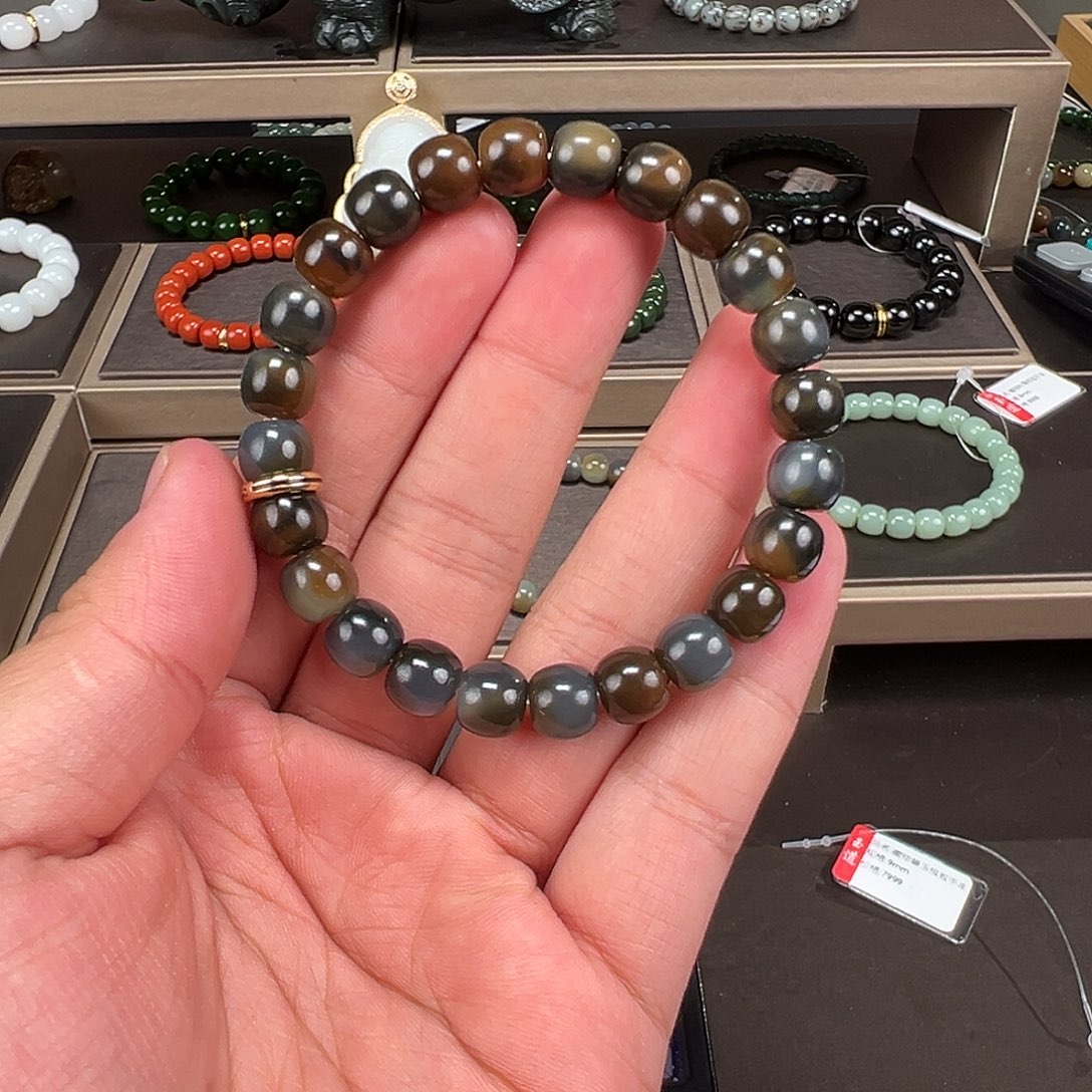 莺***长和田玉未镶嵌手链卡9mm藏物楼兰