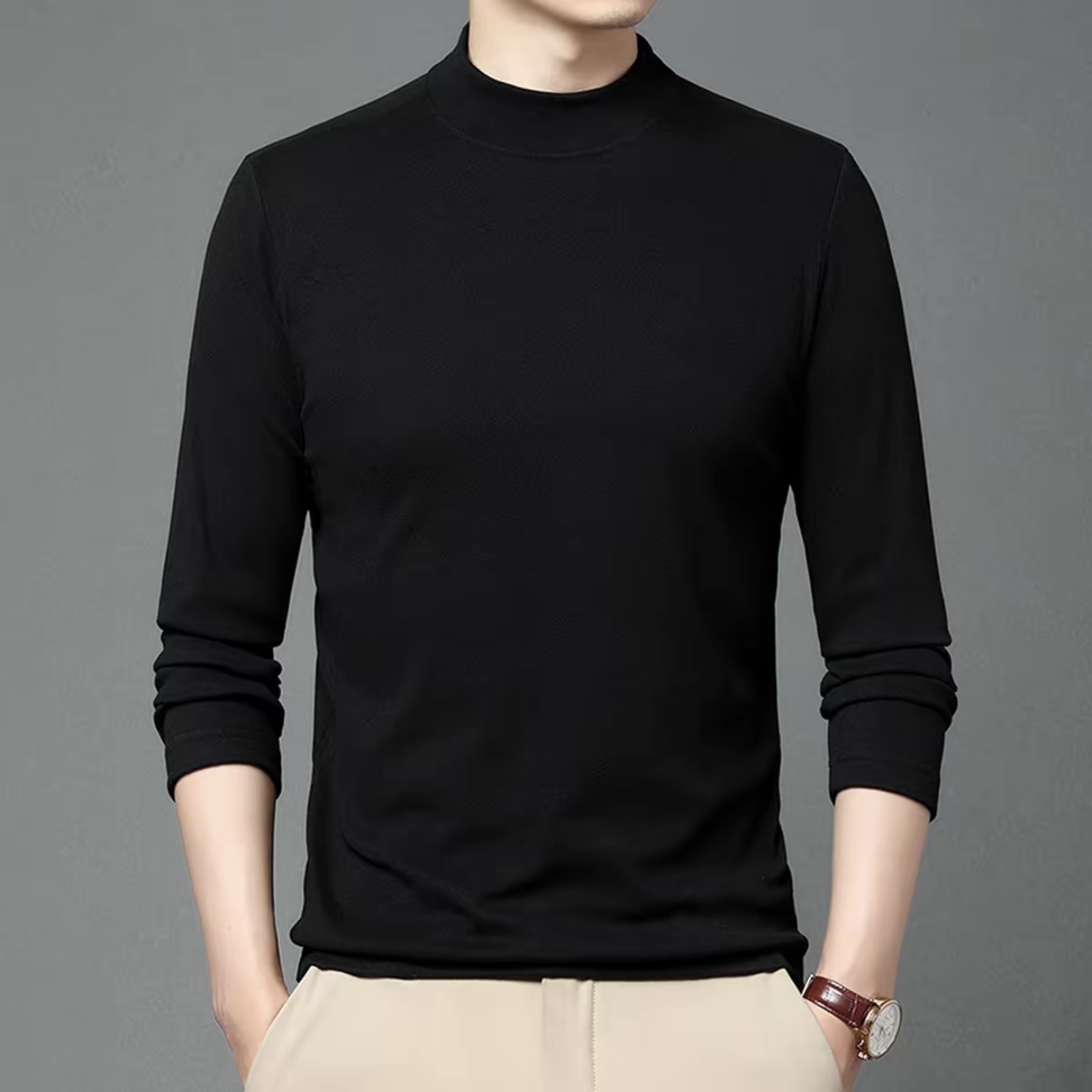 德绒半高领长袖卫衣T恤百搭男秋冬季潮流休闲卫衣内搭外套打底