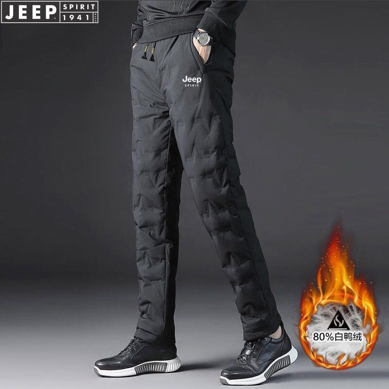 JEEP吉普冬季高端白鸭绒保暖户外羽绒裤抗寒防风舒适男士羽绒裤