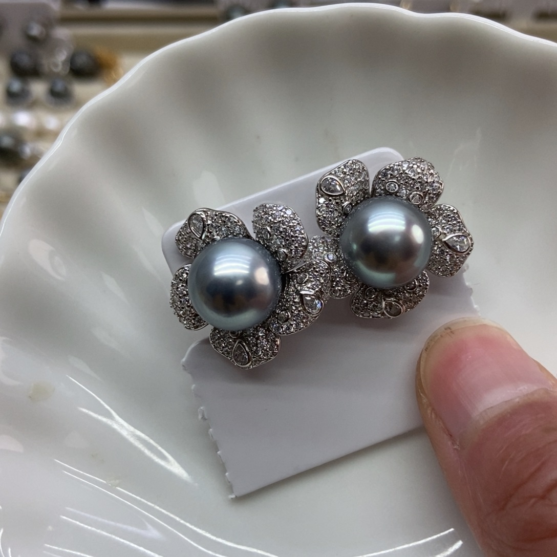 海水珍珠耳饰银S925镶嵌