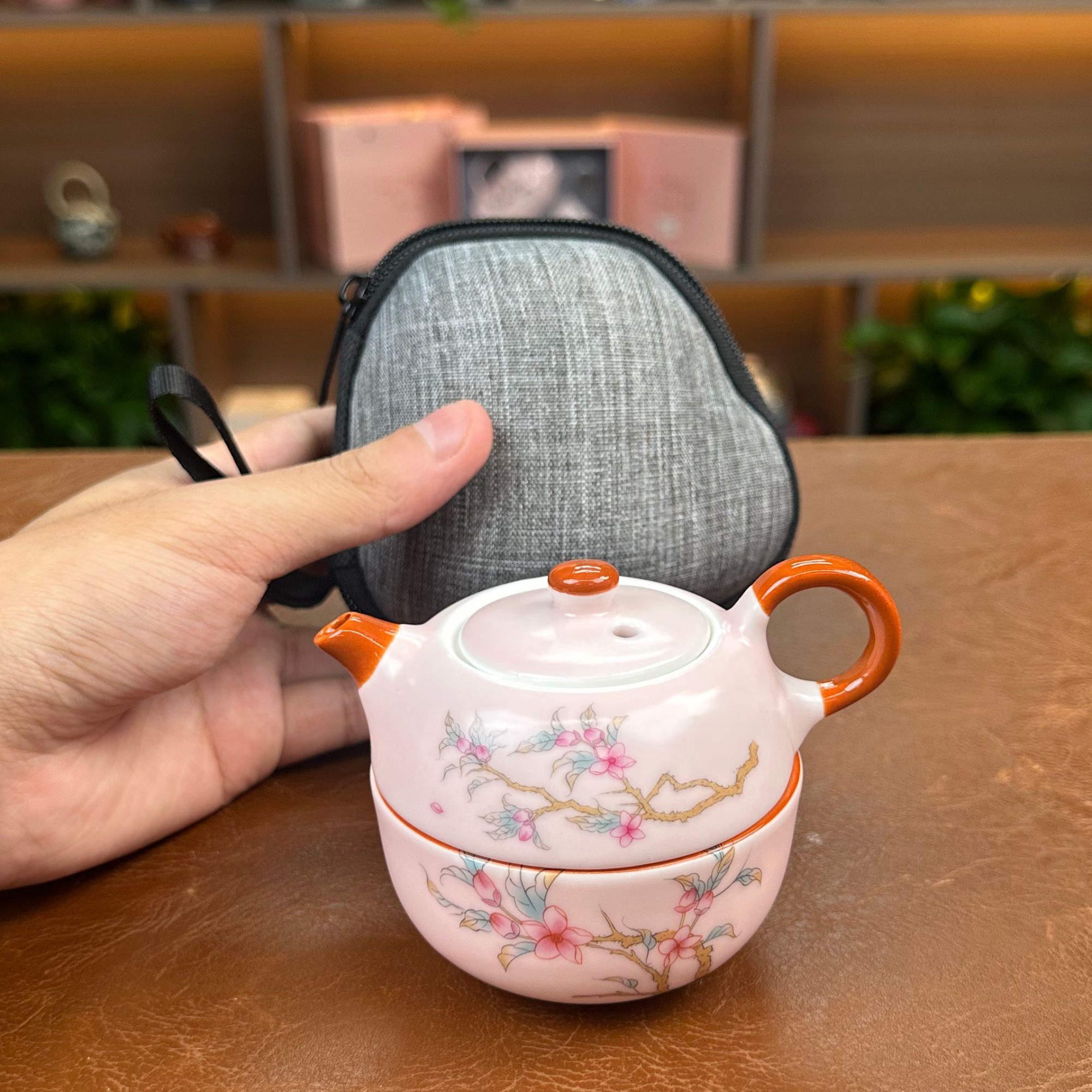 KK0428-车载粉汝小花桃花旅行套户外简约便携式日式陶瓷手绘