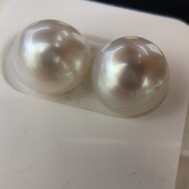 裸珠未镶嵌海水珍珠12-13mm澳白极光馒头对珠