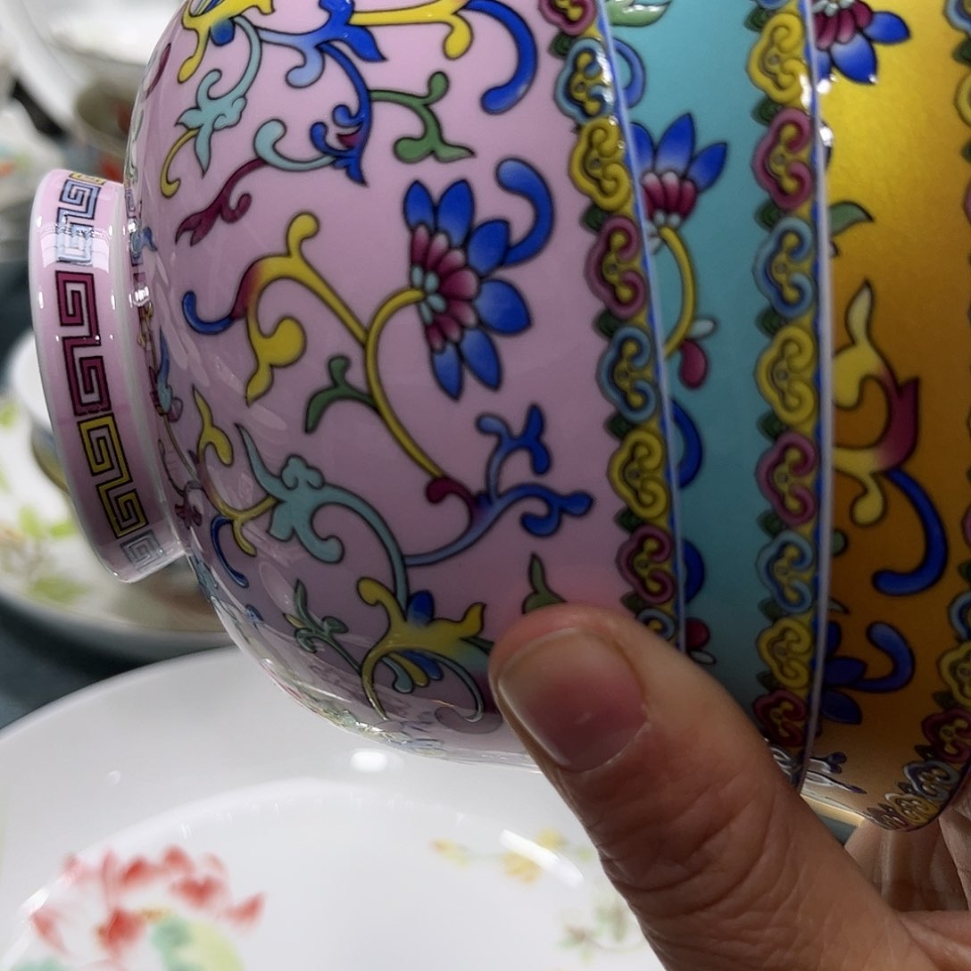 瓷片珐琅彩碗十个微瑕4.5寸颜色备注