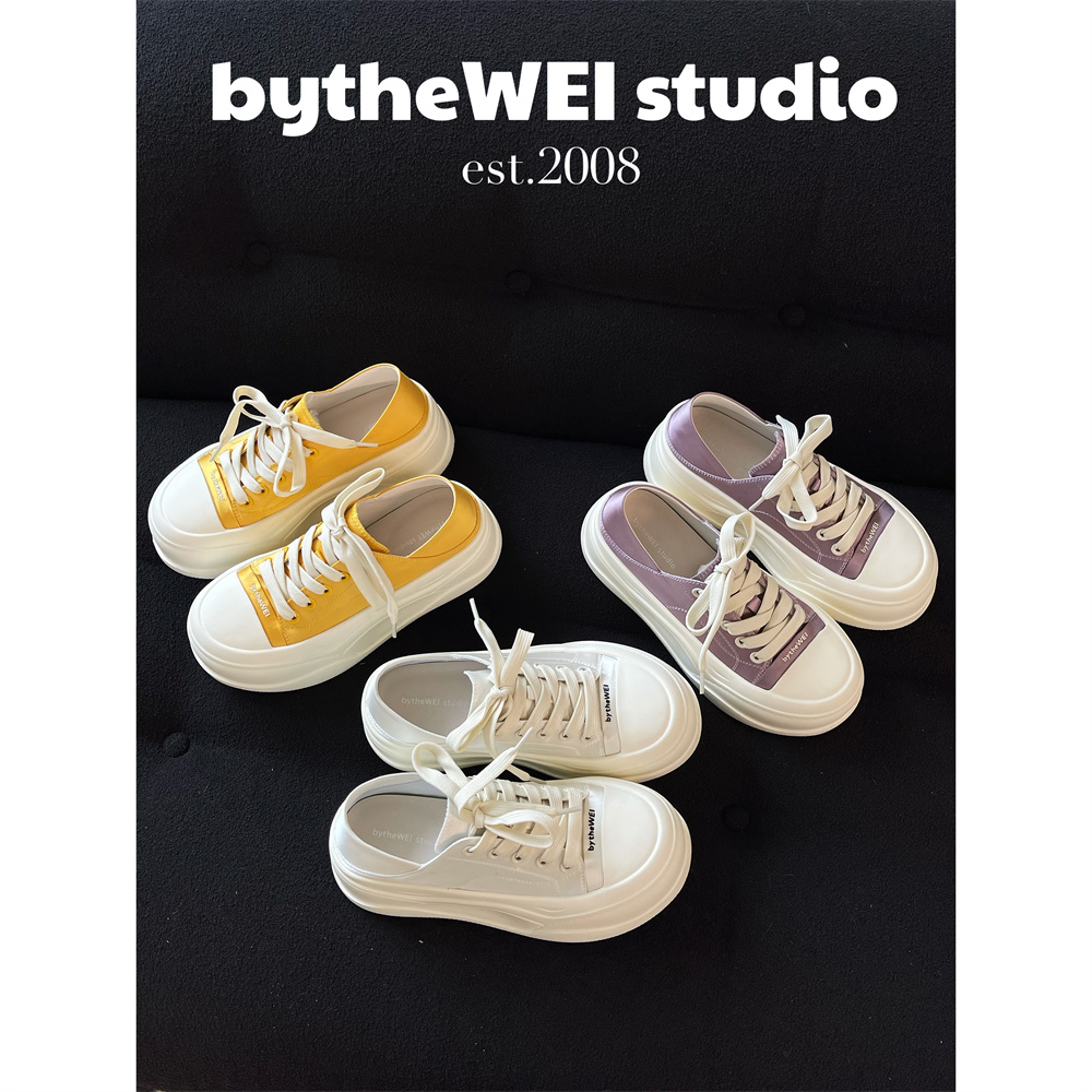 bytheWEI【丝光香香】夏季新款超轻软踩屎感小白鞋女缎感增高休闲鞋