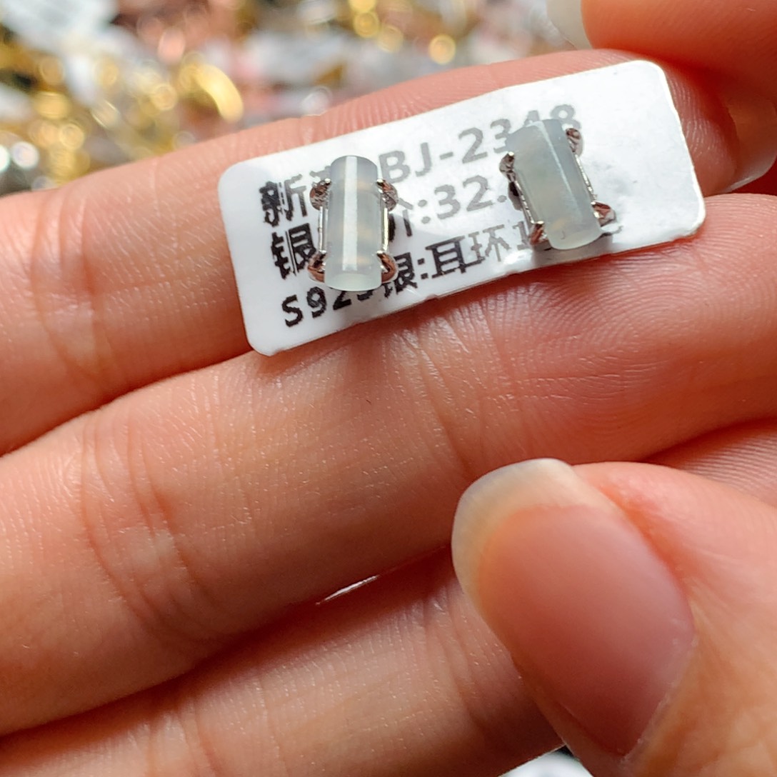翡翠戒指银S925镶嵌天然翡翠耳饰
