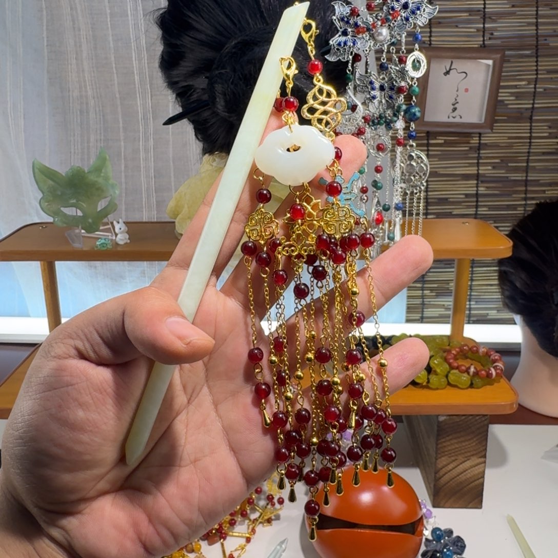 蛇纹石玉合金发饰