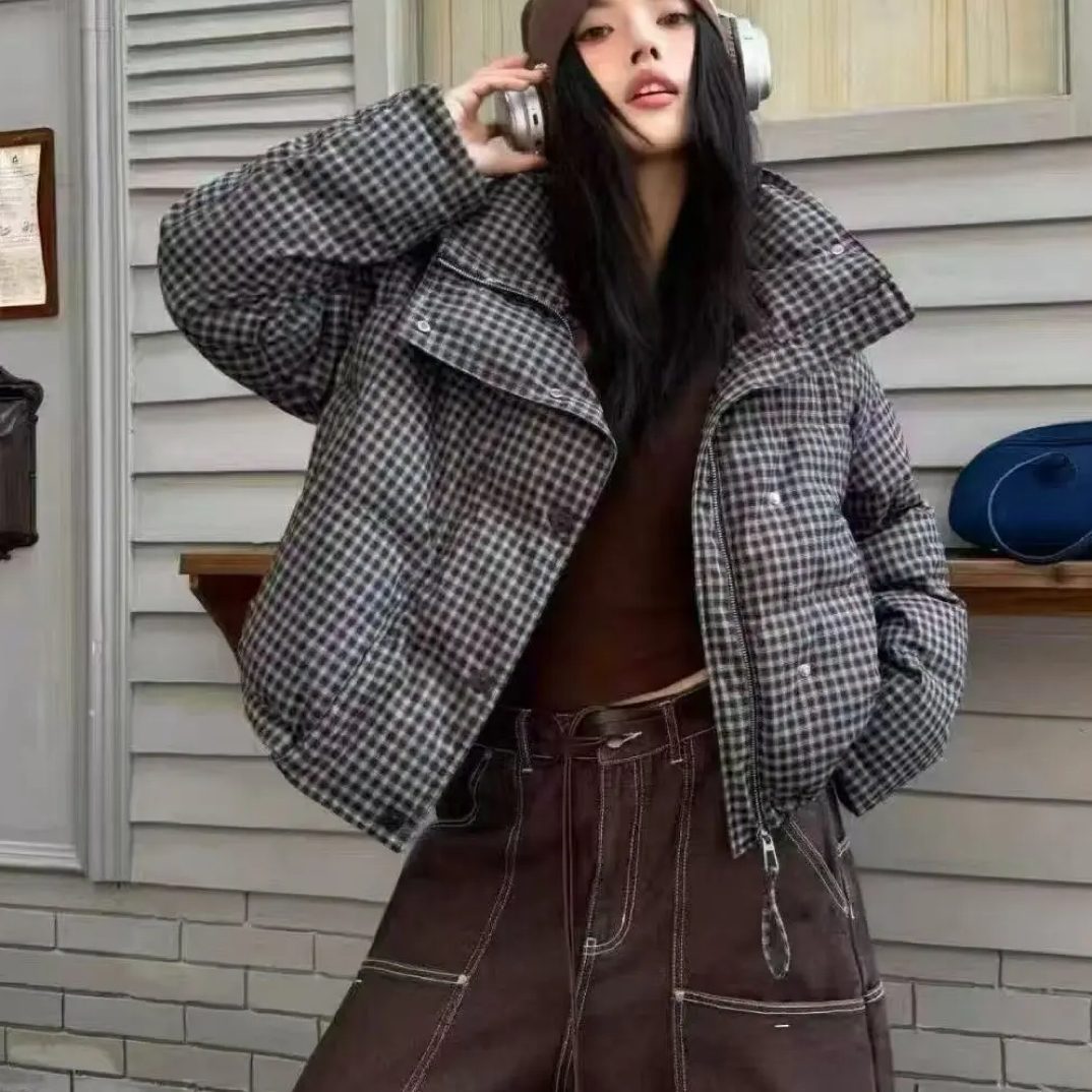 冬季新款时尚格子短款