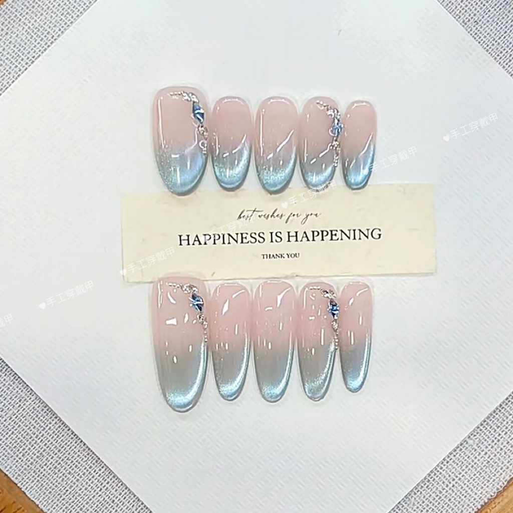 3000 NAIL “蓝色微光”设计师高定原创纯手工高级感猫眼显白穿戴甲