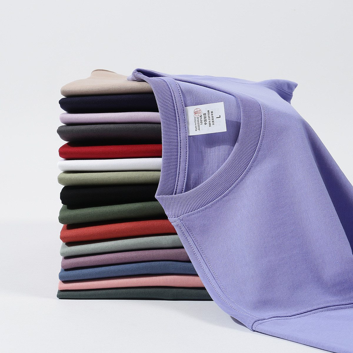 夏季新款32支双纱260克重磅平纹圆领纯棉短袖纯色弹力休闲百搭