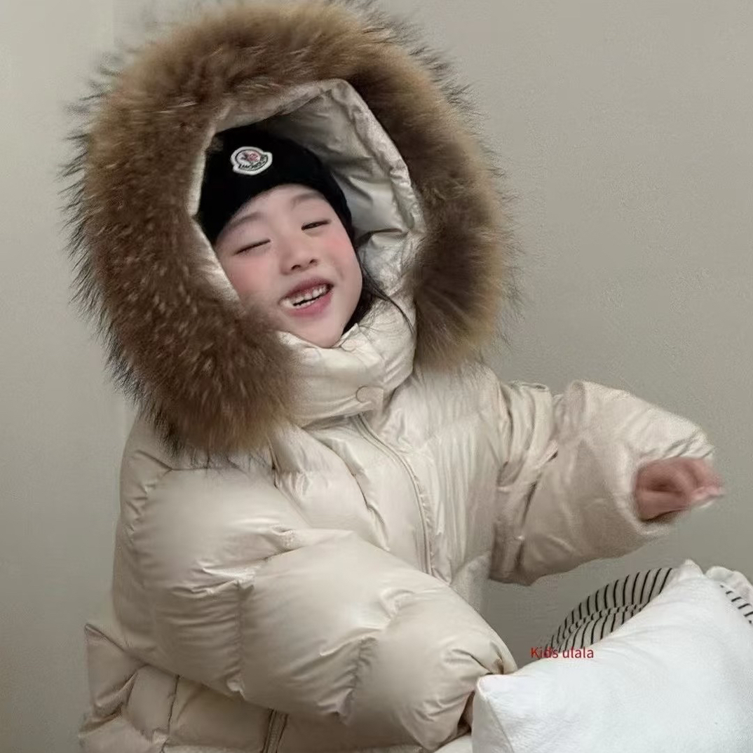 童装2025男女童冬季新款韩版大毛领加厚白鸭绒连帽工装外套潮