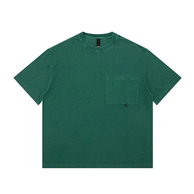 日系重磅320克成衣水洗纯色口袋质感百搭T恤设计感