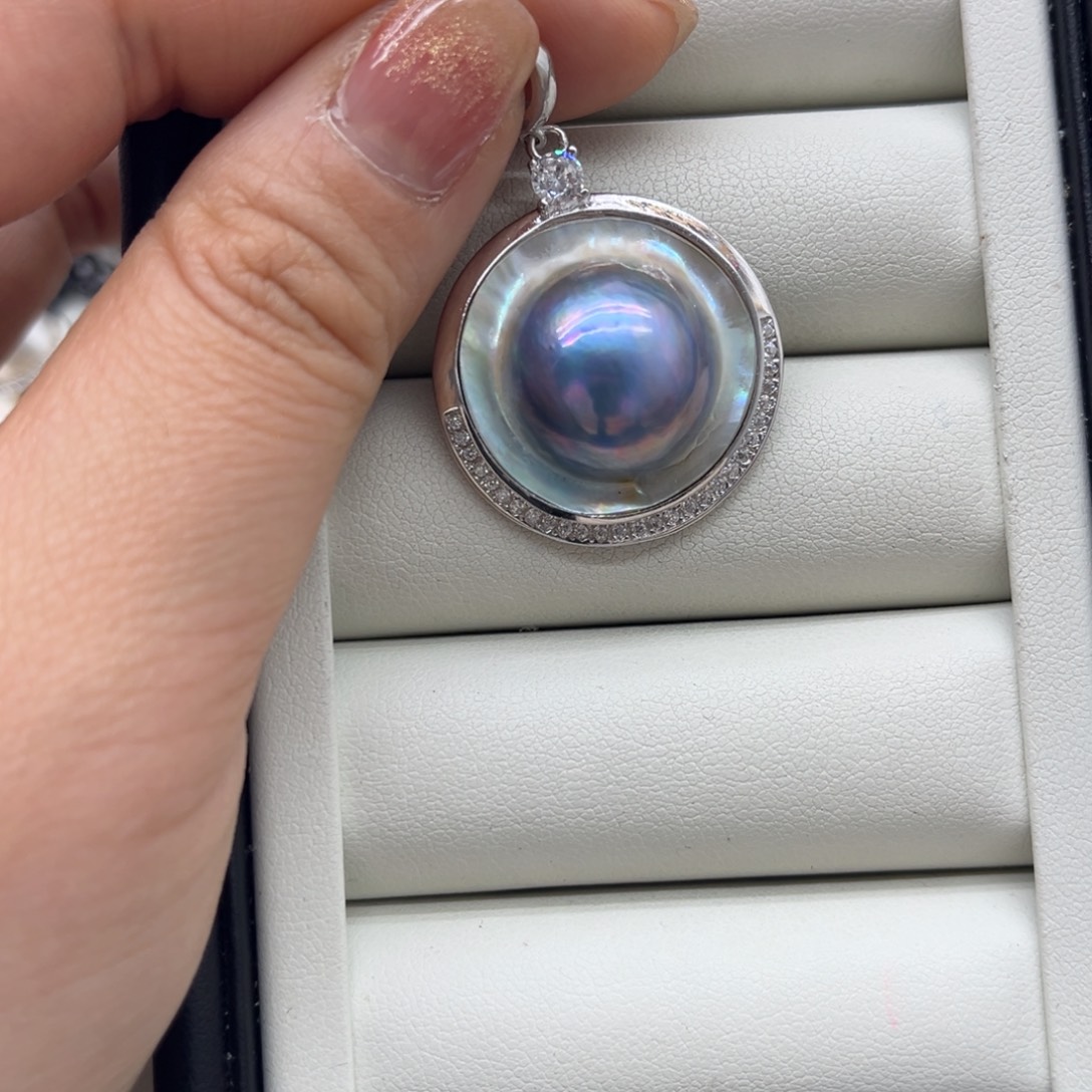 拼合珍珠（马贝珠）吊坠(不含链)银S925镶嵌