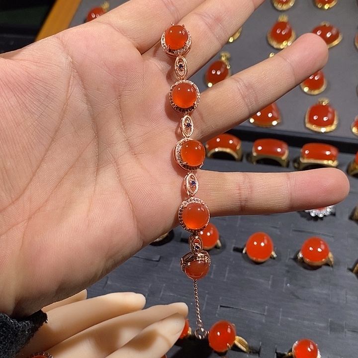 南红玛瑙手链银S925镶嵌